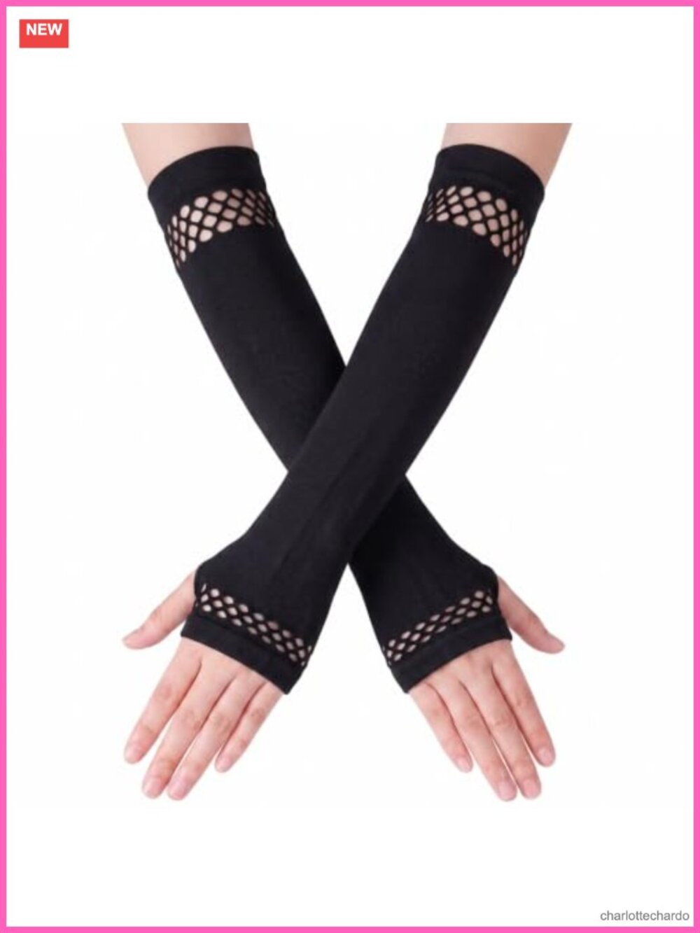 Women's Fingerless Gloves Long Arm Warmers with Fishnet Cuffs